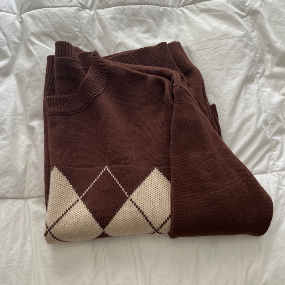 NWT SHEIN DAZY Argyle Pattern Drop Shoulder Sweater Size S(0) coffee brown - Picture 13 of 14